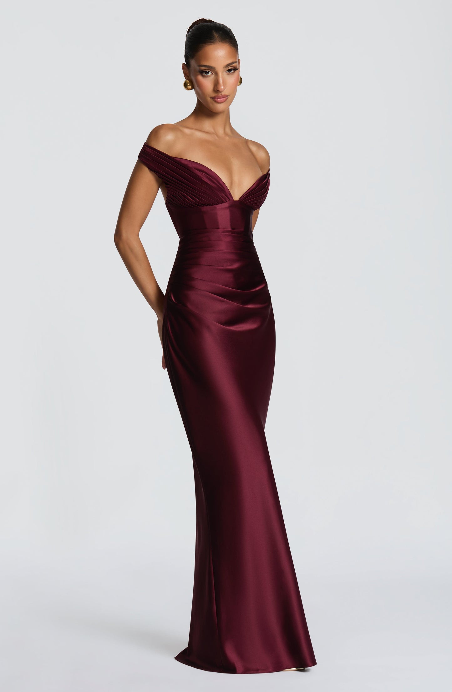 Women bardot maxi dress, front view