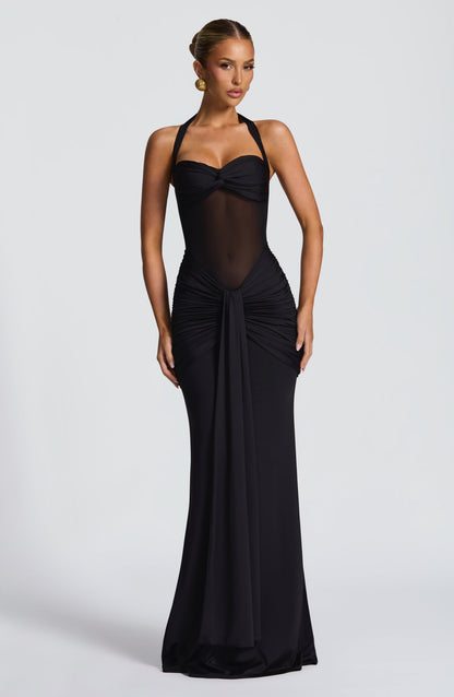 Women ruched maxi dress, front view