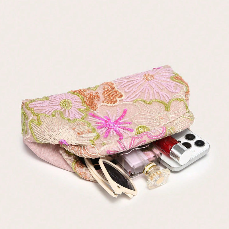 Wanda Embroidered Sequin Clutch in Pink