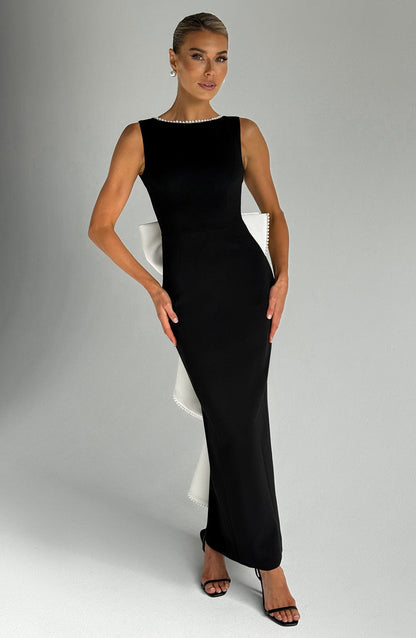 Women multicolor scoop maxi dress, back view