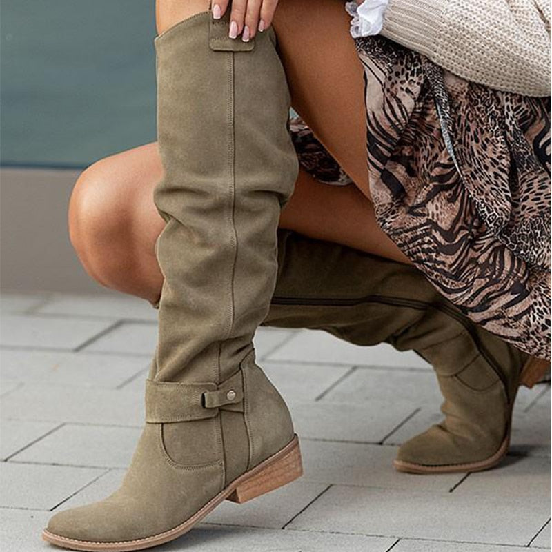 Willa Tall Suede Boots in Beige