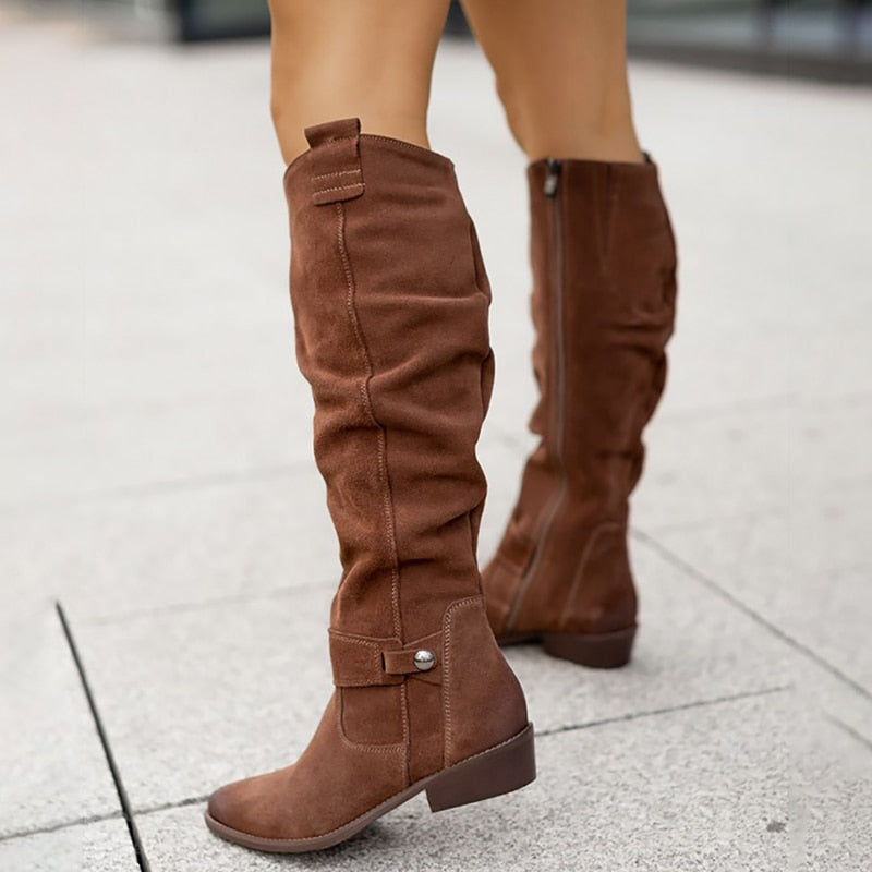 Willa Tall Suede Boots in Beige