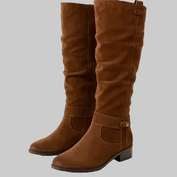 Willa Tall Suede Boots in Beige