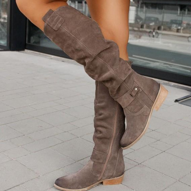 Willa Tall Suede Boots in Beige