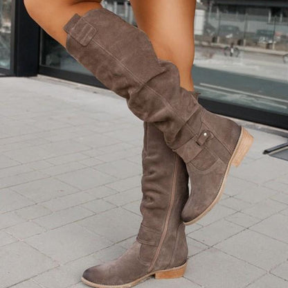 Willa Tall Suede Boots in Beige