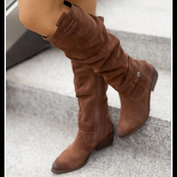 Willa Tall Suede Boots in Beige