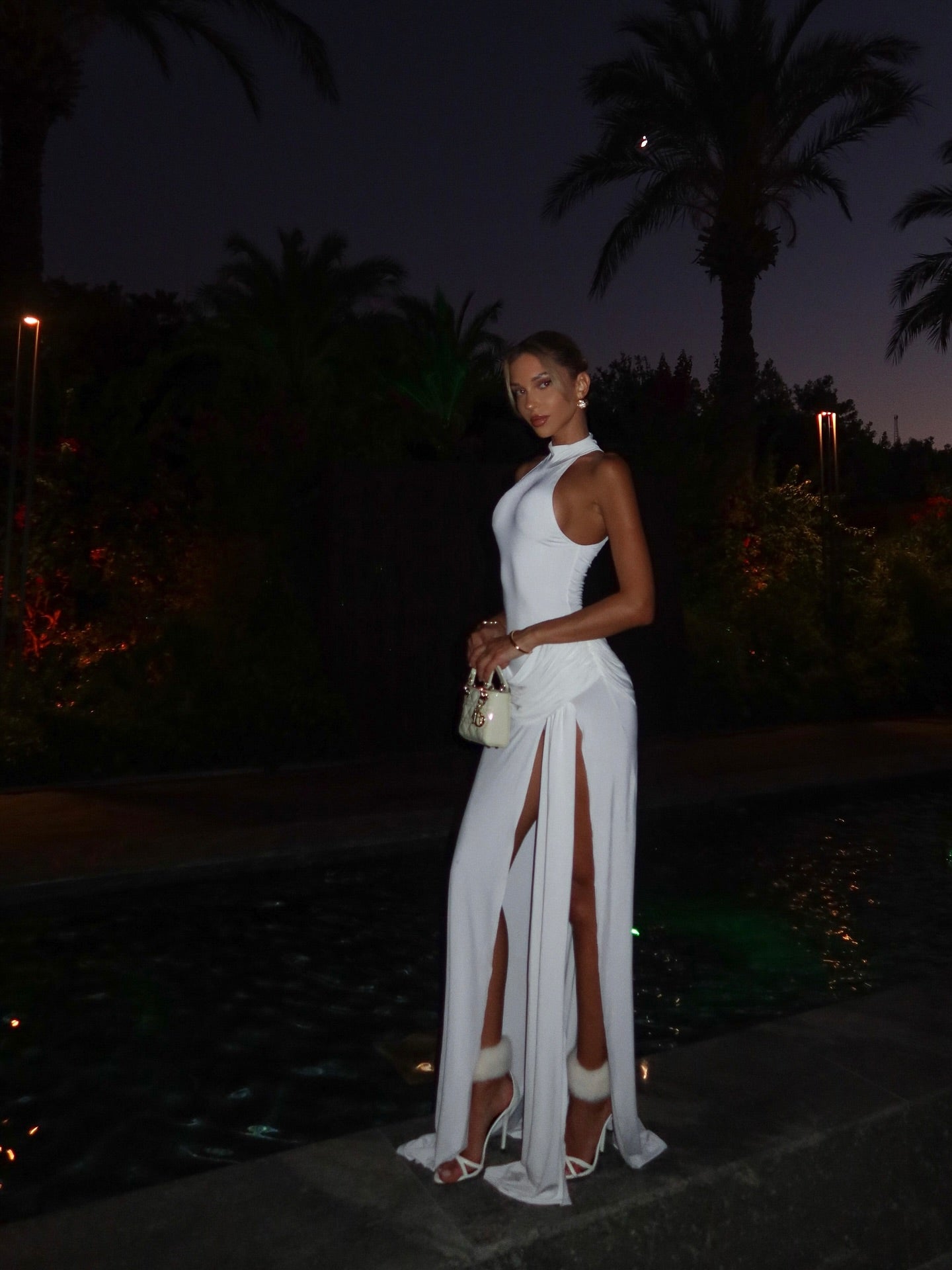Winona High-Neck Maxi Dress in White