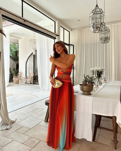 Wren Strapless Maxi Dress in Red