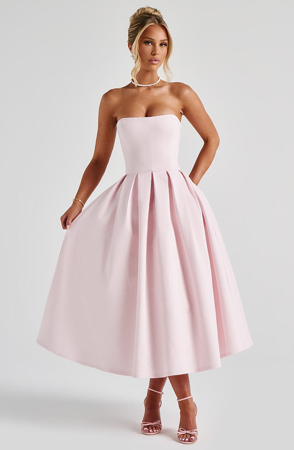 Women strapless midi dress, front view