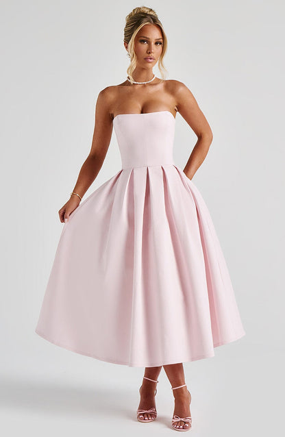 Women strapless midi dress, front view