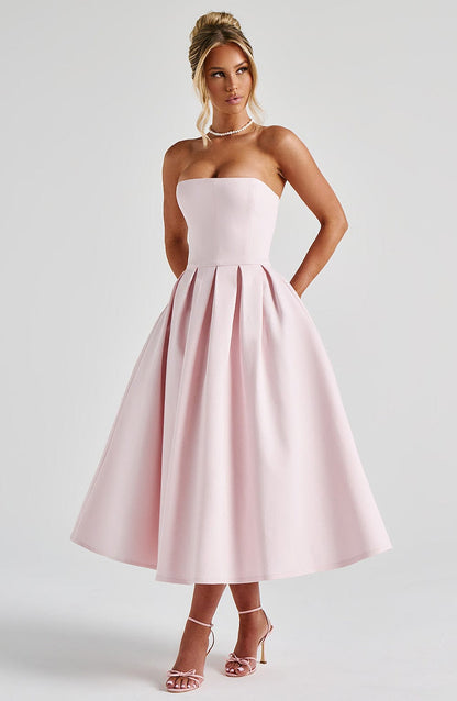 Women strapless midi dress, detail close-up