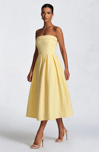 Women strapless midi dress, detail close-up