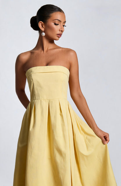 Women strapless midi dress, back view