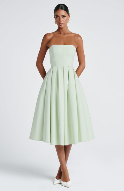 Women strapless midi dress, detail close-up
