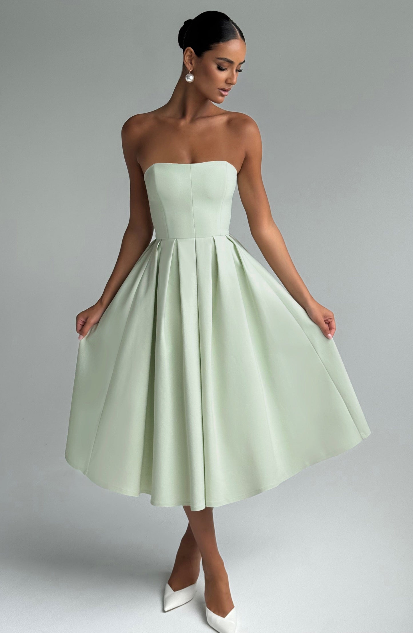 Women strapless midi dress, front view