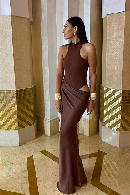 Zara Sleeveless Maxi Dress in Brown