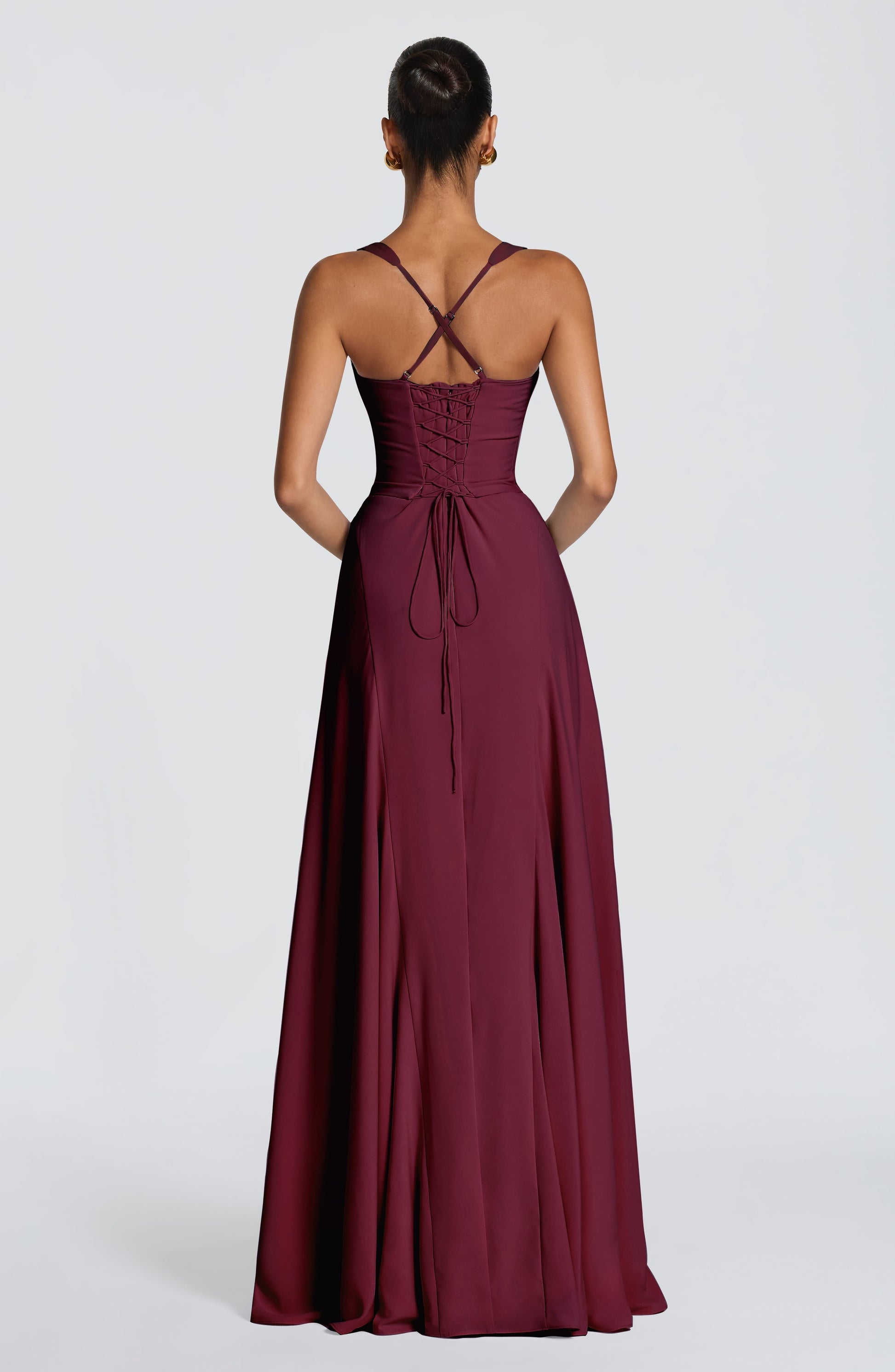 Women sweetheart maxi dress, side view