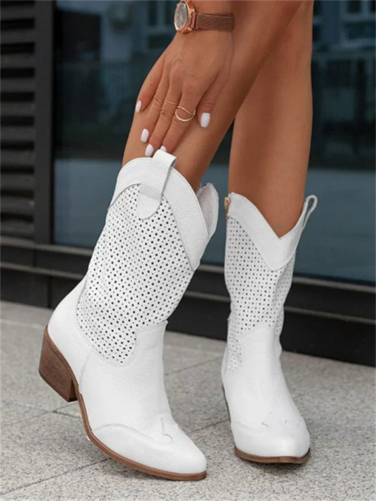 Zephyrine Western Cowboy Boots in White