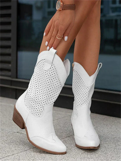 Zephyrine Western Cowboy Boots in White