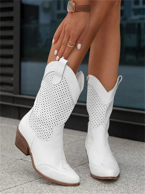 Zephyrine Western Cowboy Boots in White