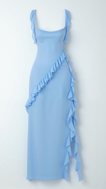 Women ruffle maxi dress, detail close-up