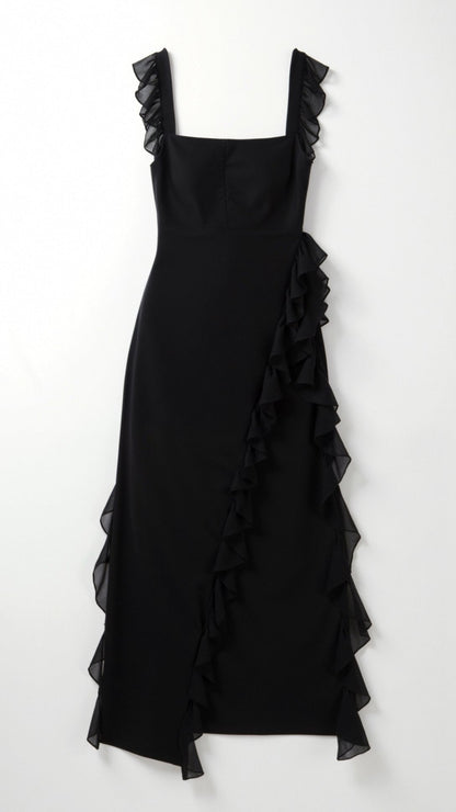 Women ruffle maxi dress, front view