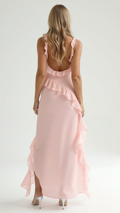 Women ruffle maxi dress, front view