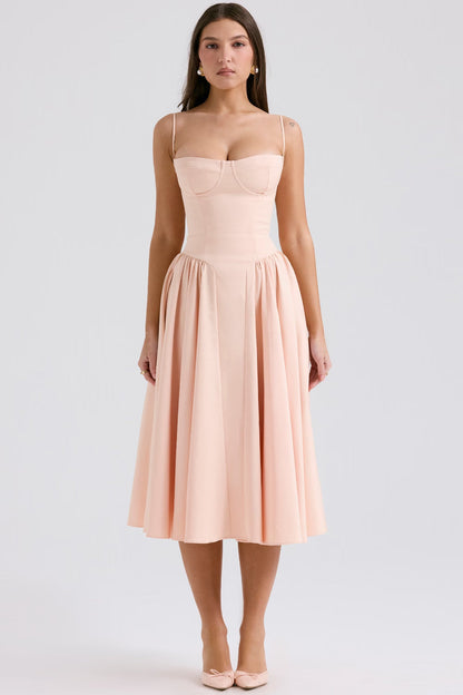 Women ballerina pink sweetheart midi dress, front view