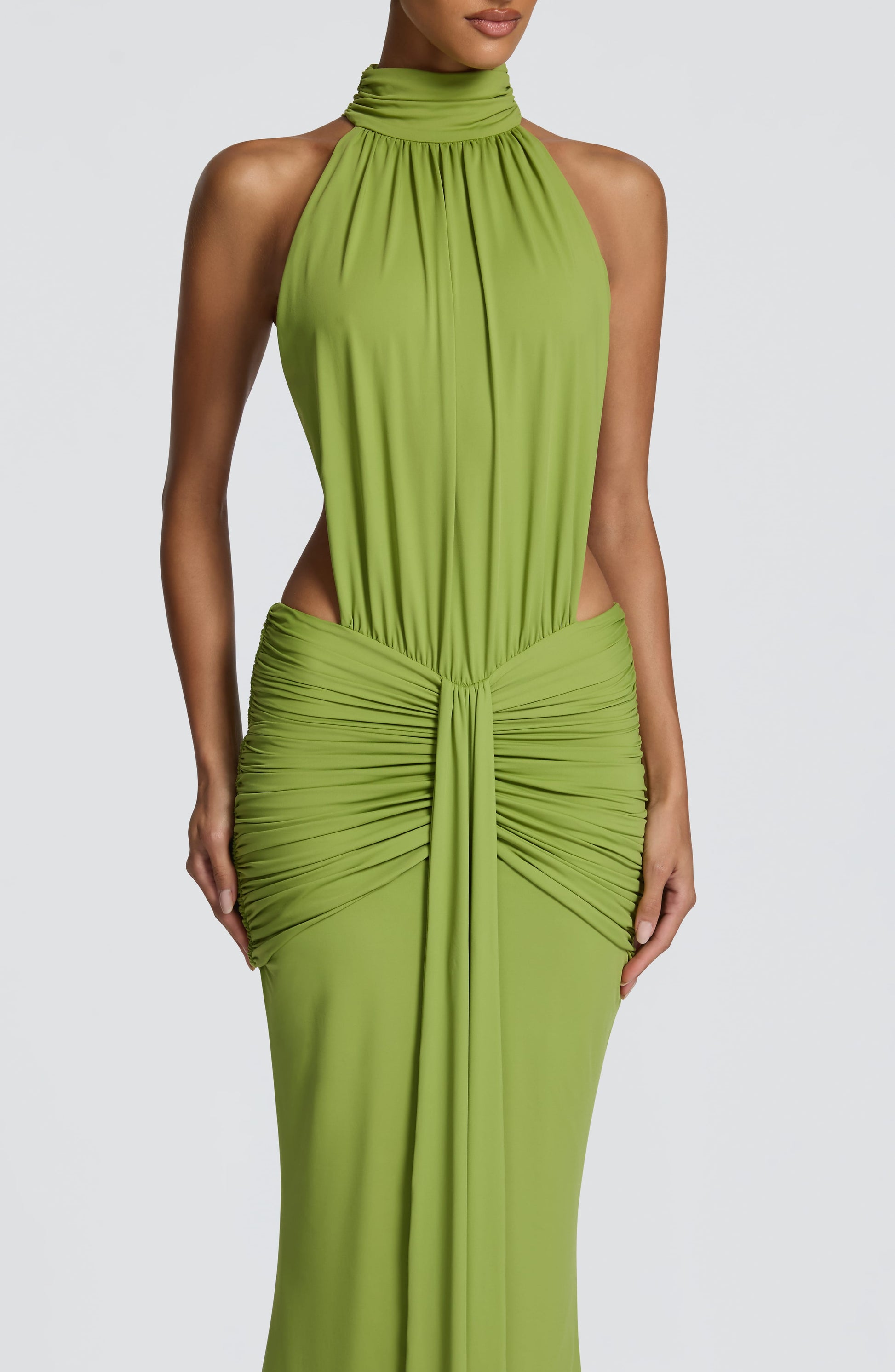 Women halter maxi dress, side view