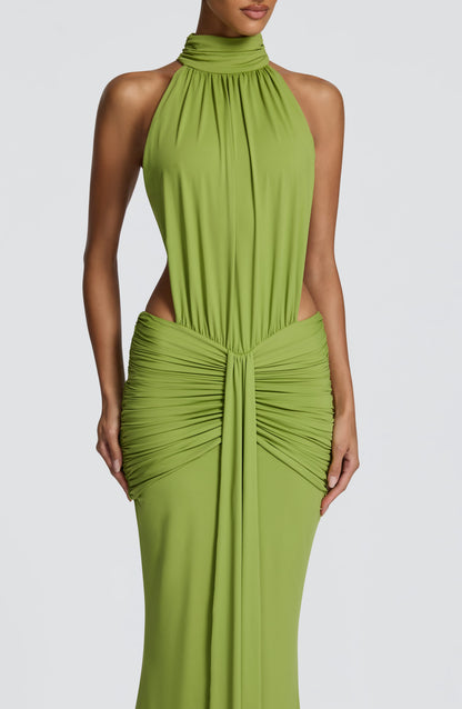 Women halter maxi dress, side view