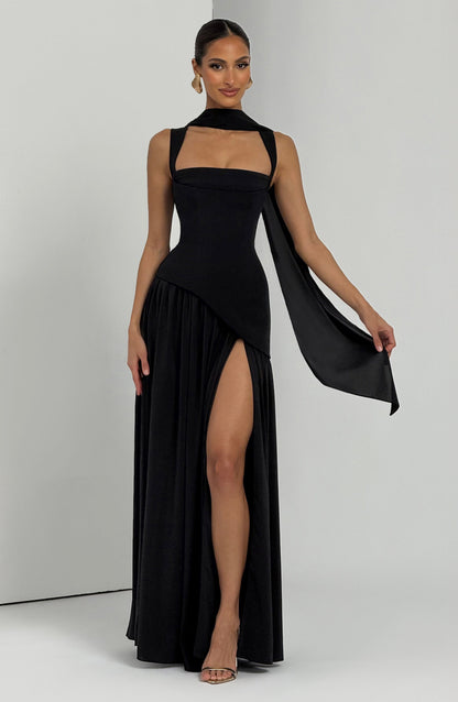 Women square neck maxi dress, side view