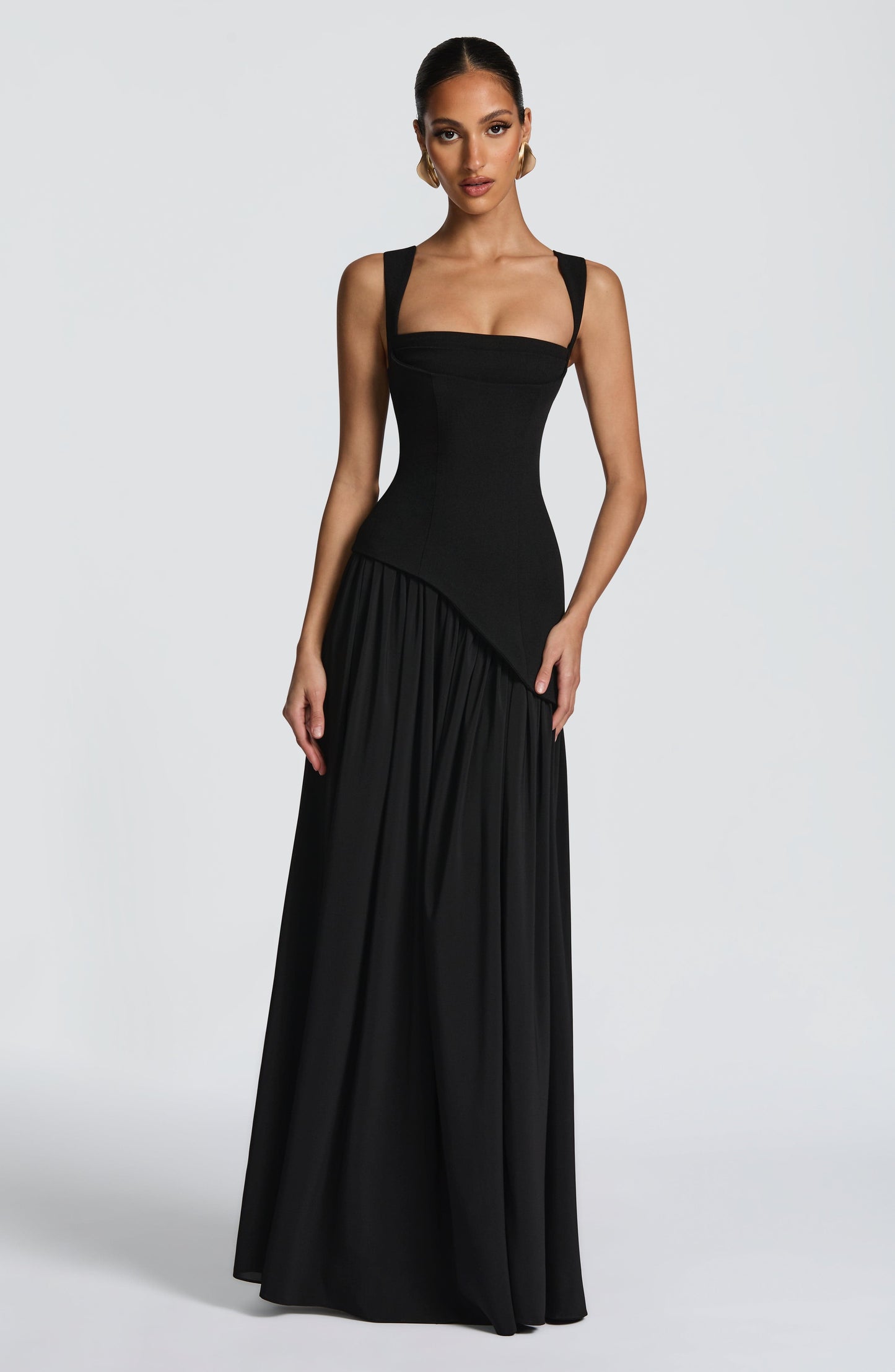 Women square neck maxi dress, back view