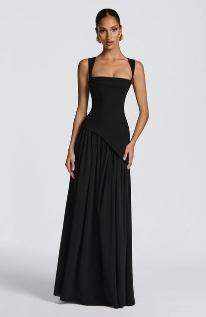 Women square neck maxi dress, back view