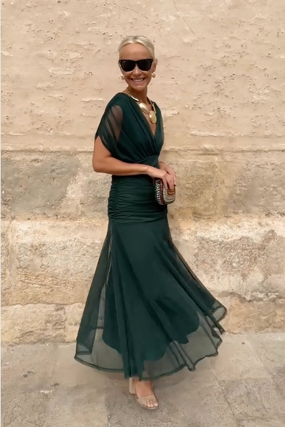 Women off-shoulder off shoulder maxi dress, back view