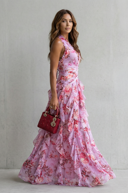 Women halter maxi dress, side