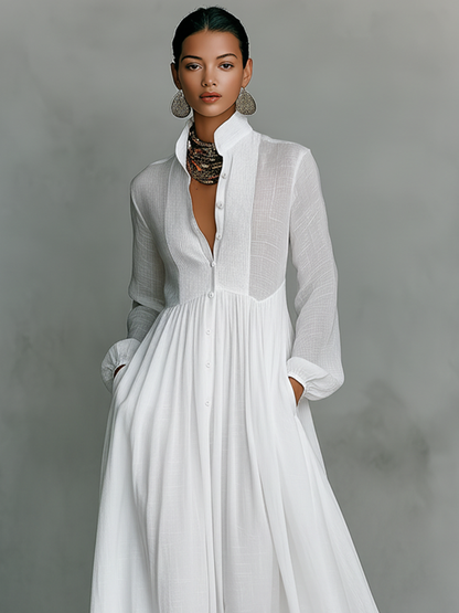 Women white pleated maxi dress, detail