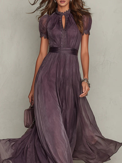 Women purple fitted maxi dress, detail close-up