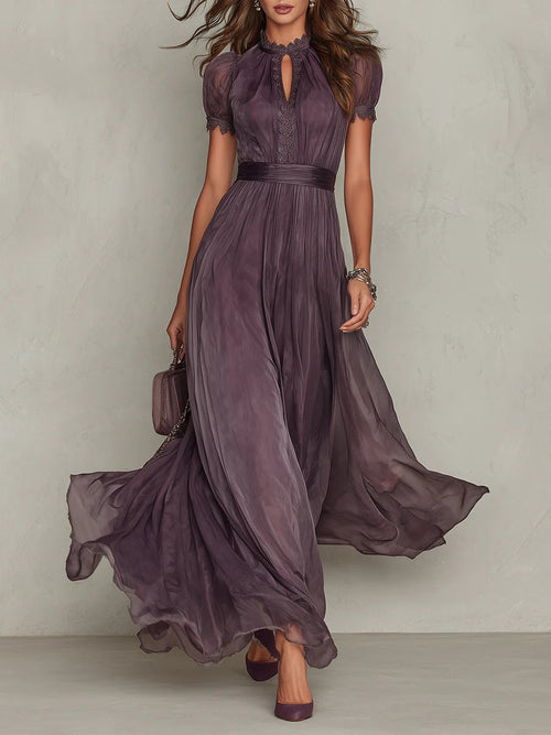 Women purple fitted maxi dress, front view